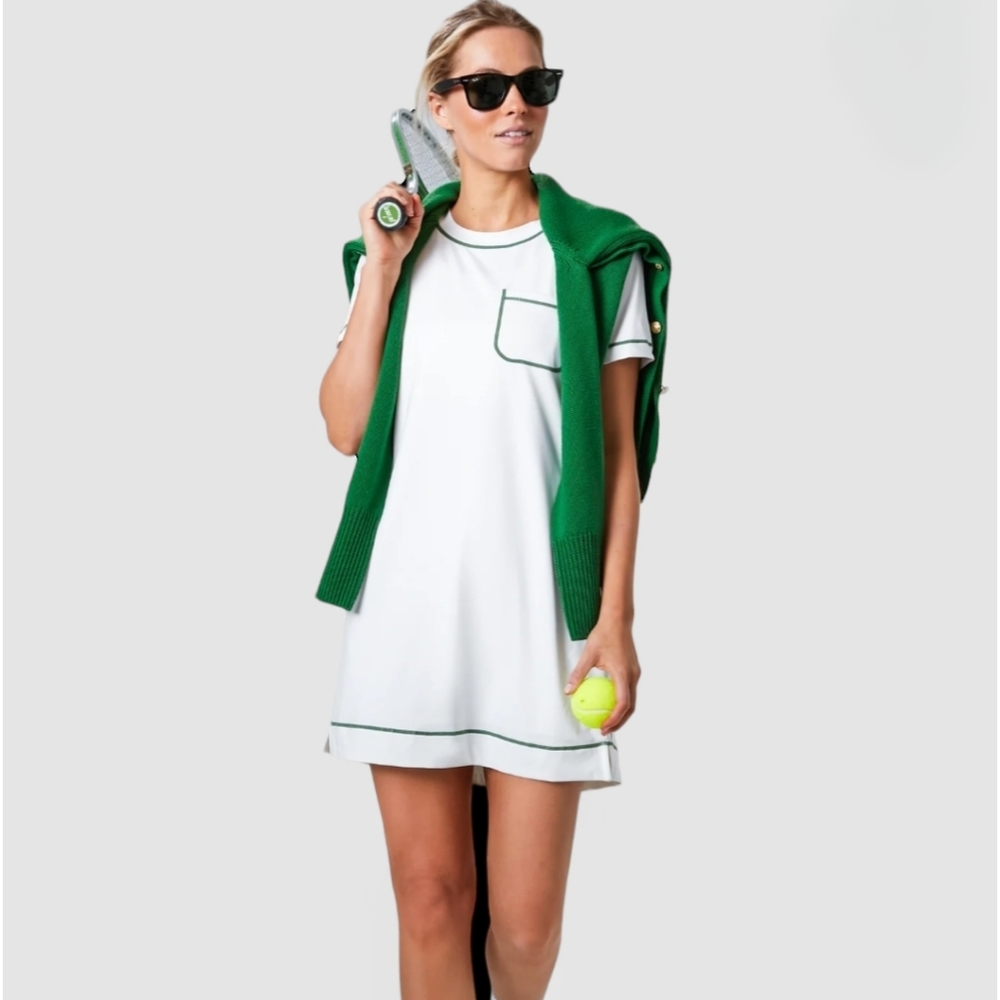 Tuckernuck White Mini Tennis Dress with Green Trim